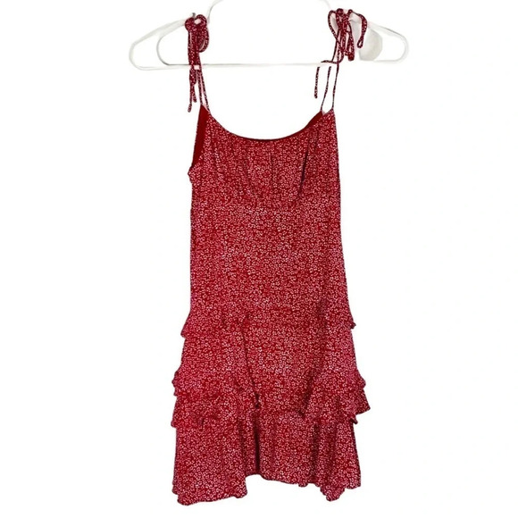 Sundae Muse Carter Dress Womens Size 2 - 4 XS Red Ruffle Mini Tie Shoulder - Picture 4 of 16